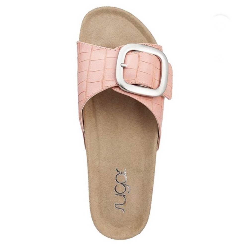 Sugar Pink Croc Zesty Cork Sole Buckle Slides Size 7 - Picture 10 of 10